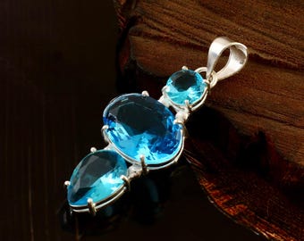Blue  Topaz  pendant, handmade pendant,925 sterling silver pendant, gift for her,pendant for women,anniversary gift, birthday gift