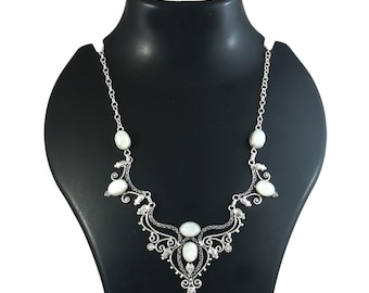 Moonstone necklace earring set, handmade necklace set, 925 sterling silver necklace, gift for her, necklace for women, anniversary gift