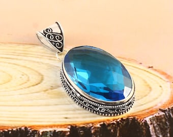 Blue  Topaz  pendant, handmade pendant,925 sterling silver pendant, gift for her,pendant for women,anniversary gift, birthday gift