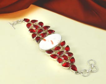 Garnet gemstone bracelet,handmade bracelet, 925 sterling silver bracelet, gift for her, bracelet for women, anniversary gift