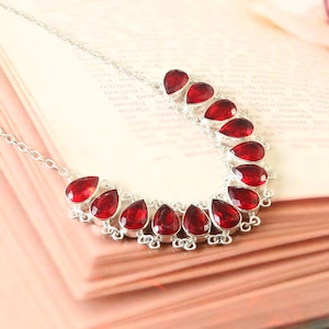 Garnet gemstone necklace, handmade necklace, 925 sterling silver necklace, gift for her, necklace for women, anniversary gift