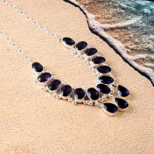 Amethyst gemstone necklace, handmade necklace, 925 sterling silver necklace, gift for her, necklace for women, anniversary gift