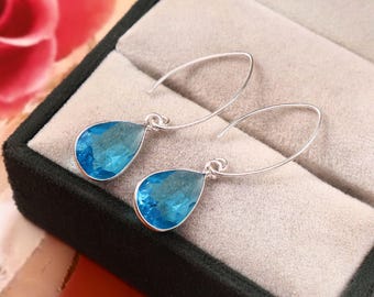 Pendientes de topacio azul hechos a mano, pendientes de plata de ley 925, regalo para ella, pendientes para mujer, regalo de aniversario.