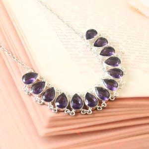 Amethyst gemstone necklace, handmade necklace, 925 sterling silver necklace, gift for her, necklace for women, anniversary gift