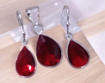 Set di orecchini pendenti con granato, collana fatta a mano, collana e orecchini in argento sterling 925, regalo per lei, collana per donna, regalo di anniversario