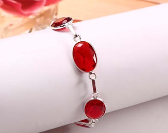 Garnet gemstone bracelet,handmade bracelet, 925 sterling silver bracelet, gift for her, bracelet for women, anniversary gift