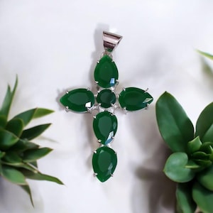 Green  Emerald  pendant,handmade cross pendant,925 sterling silver,gift for her/him,women jewelry