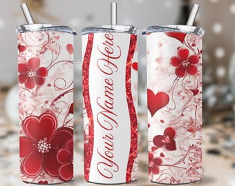 Red Flowers Custom Name Tumbler Sublimation Design (Digital Download)