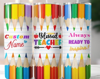 Custom Name Blessed Teacher 20 oz. Tumbler Sublimation Design (Digital Download)