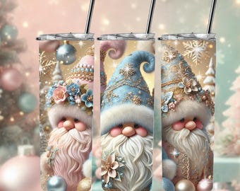 Pastel Christmas Gnomes 20oz Tumbler Wrap, Sublimation Design (PNG Digital Download)