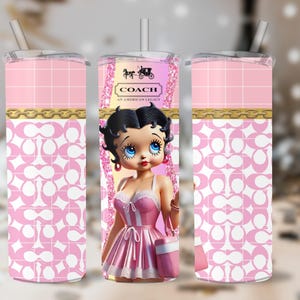 Betty Boop Pink Coach, 20 oz Skinny Tumbler Sublimation Design, Straight And Tapered Tumbler Wrap, Instant Digital Download PNG