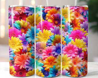 Rainbow Flower Tumbler Sublimation Design: 20oz Skinny Tumbler Wrap (Digital Download)