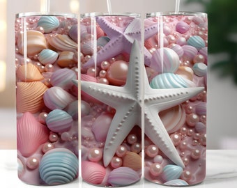 Pastel Starfish Tumbler Wrap: 3D Seashells Design (Digital Download)