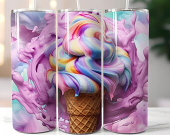 Rainbow Swirl Ice Cream Tumbler Wrap: Seamless 20 oz Skinny Design (Digital Download PNG)