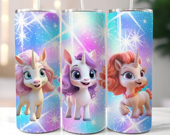 3D Unicorn Tumbler Wrap: Iridescent Ponies Design (Digital Download)