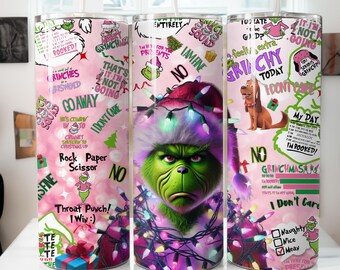 Grinch Christmas Tumbler Wrap, 20oz Skinny Sublimation Design (Digital Download PNG)