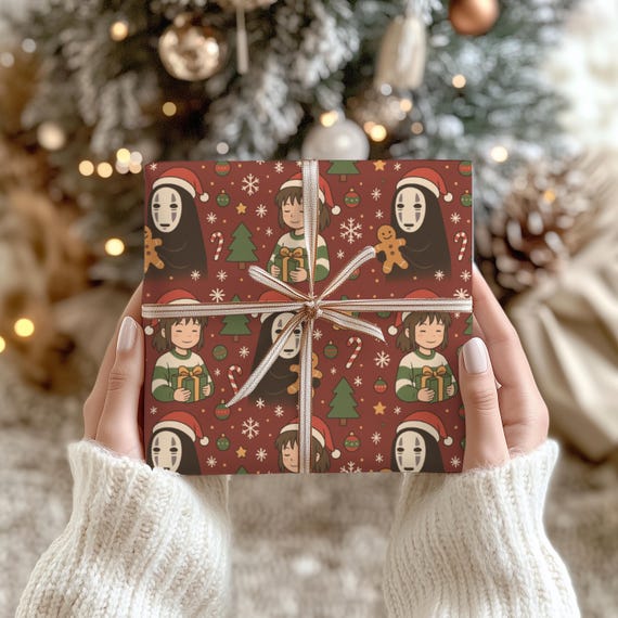 Gifte Wrapping Paper, Anime Christmas Gift Wrap, Anime Wrapping Paper, Christmas Paper Roll, Anime Christmas, Ghost Anime