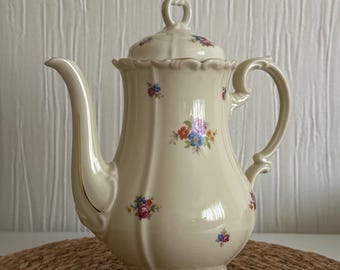 Vintage Edelstein Bavaria Maria Theresia Teekanne, Florale Porzellan Kaffeekanne, deutsches Elfenbein-Porzellan, Cottagecore Dekor