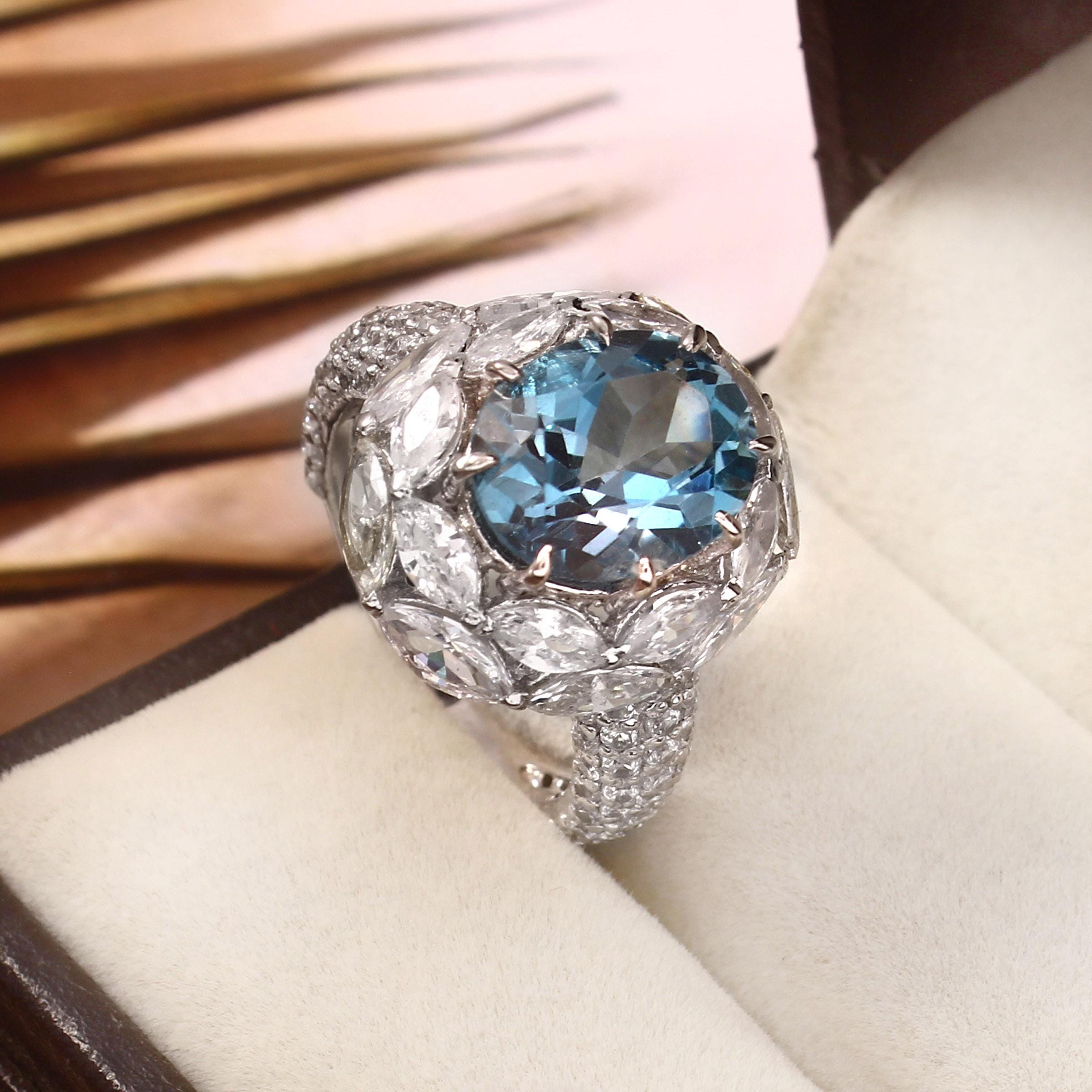 Antique Blue Zircon Ring - Etsy Antique Blue Zircon Ring - Etsy