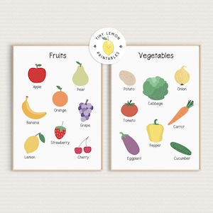 Set of 2, Vegetables and Fruits educational poster set. Learnig poster. Preschool learning printable. PRINTABLE. Montessori Printable poster