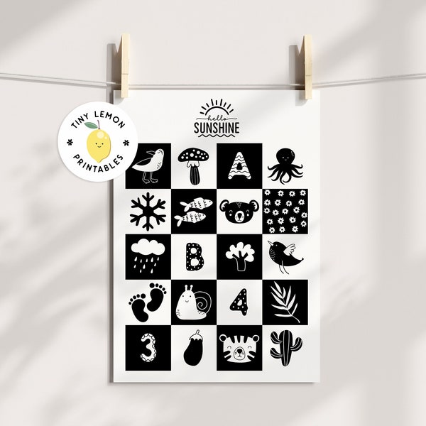 Sensory Baby poster. Montessori infant. High Contrast Stimulation. Black and white nursery wall decor. DIGITAL DOWNLOAD. Shapes for babies.