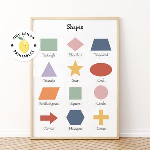 Shapes educational poster. Preschool learning printable. Clasroom poster wall art. DIGITAL DOWNLOAD. Montessori poster. Montessori Clasroom