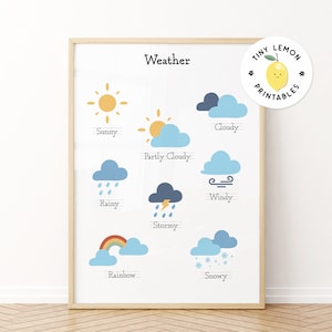 Afiche educativo sobre el clima. Impresión meteorológica. Aprendizaje preescolar imprimible. DESCARGA DIGITAL. cartel Montessori. Arte de pared imprimible Montessori