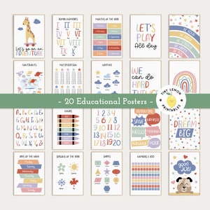 Set Of 20, Educational Wall Art. Kids alphabet printable. Boho Playroom Educational Print. Toddler printables. Preschool educational poster