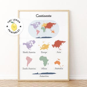Kontinente Lernposter. Klassenzimmer Karte. Spielzimmer Wandkunst. Klassenzimmer Dekor. DIGITALER DOWNLOAD. Montessori Poster. Montessori Klassenzimmer