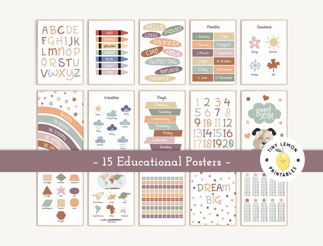 Set of 15, Educational Wall Art. Kids Alphabet Printable. DIGITAL ...