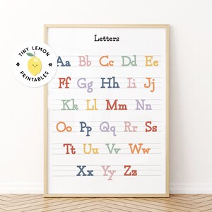 Afiche educativo del alfabeto. Impresión de letras. Aprendizaje preescolar imprimible. DESCARGA DIGITAL. cartel Montessori. Montessori imprimible