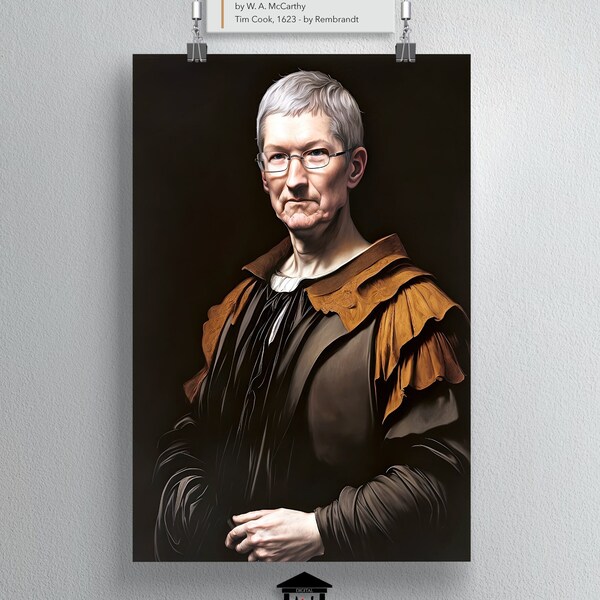 Tim Cook Apple Portrait peinture, Portrait Wall Art, peinture de Rembrandt, impression clair-obscur, Apple Fan cadeau, Art mural, Art classique, imprimable