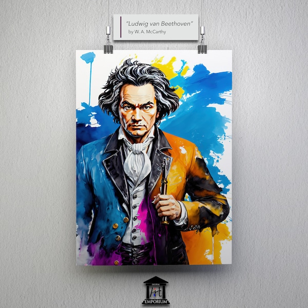 Ludwig van Beethoven Portrait Abstract Modern Wall Art Printable Poster Canvas Print Poster Classic Decor Watercolour Acrylic Painting