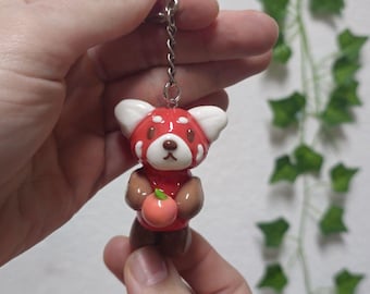Handmade Peach Keyring | Red Panda Keychain | Novelty Key Accessory | Handmade Gift | Animal Lover Charm