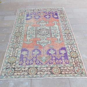 5x7 red Green purple Turkish Rug, 5x7 Vintage Rug, Oushak Kitchen Bedroom Bathroom Living Room Office Large Rug, Home Decor, 5x7.9 ft