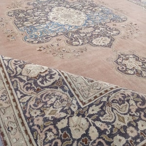 8x10 Rug, Large Size Rug, 8x10 Turkish Rug, Large Vintage Rug, 8x10 Oushak Pale Rug, Hand Woven Antique Rug, Beige, Pink, blue 7.11x10.10 ft
