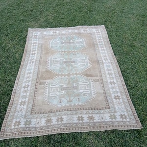 Handgefertigter Braun Grün Weißer Türkischer Oushak Teppich 200x250, Vintage Kinderteppich, Wohnzimmer Schlafzimmer Wollteppich, Hausdekoration, 15x22 cm