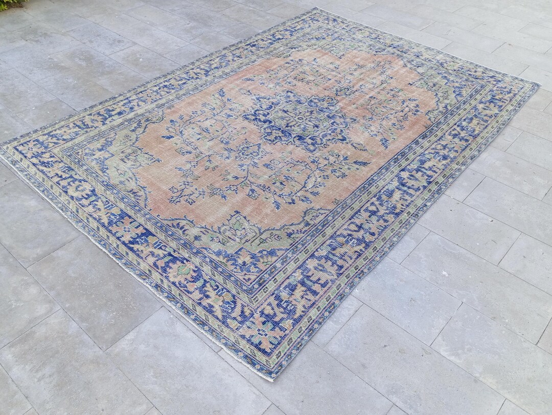 7x9 Vintage Oushak Rug: Antique Persian Area Rug, 1970s Turkish