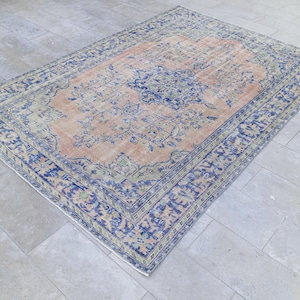 7x9 Vintage Oushak Rug: Antique Persian Area Rug, 1970s Turkish Carpet