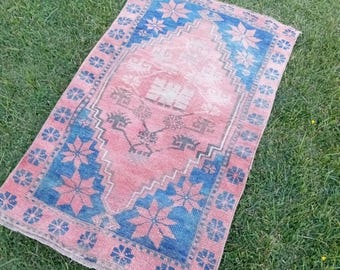 Vintage Turkish Oushak Wool Rug, Small Pastel Area Rug (2.5x4 ft)