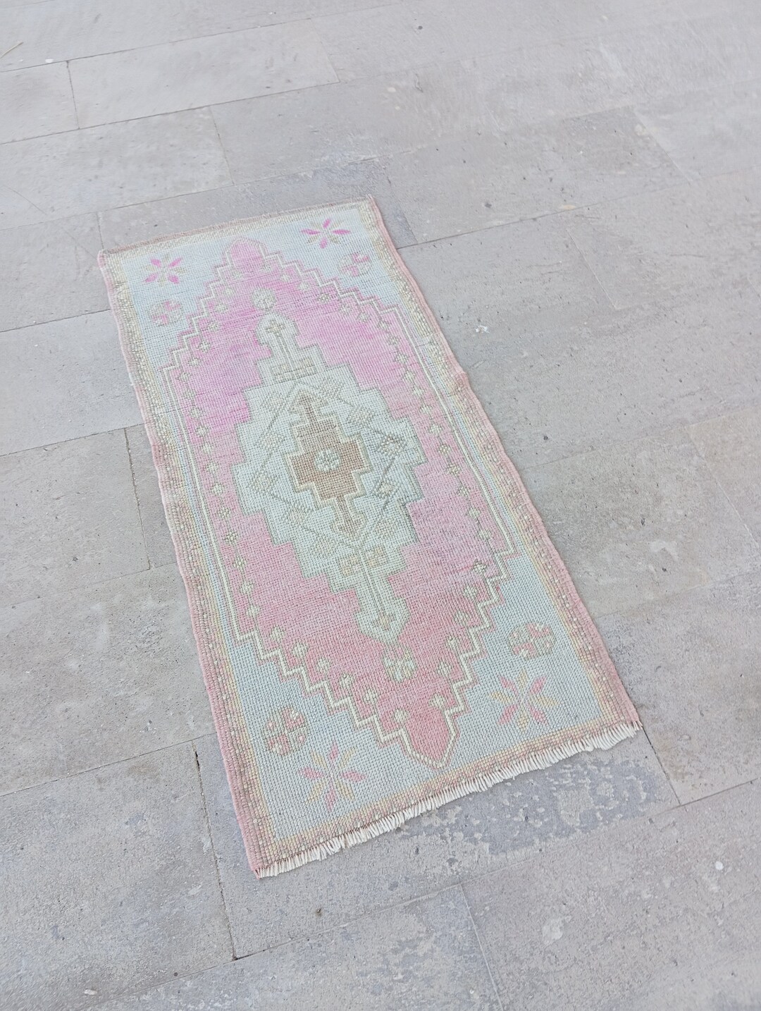 2x4 Pale Pink Gray Turkish Rug, Handmade Oushak Rug, 2x4 Natural ...