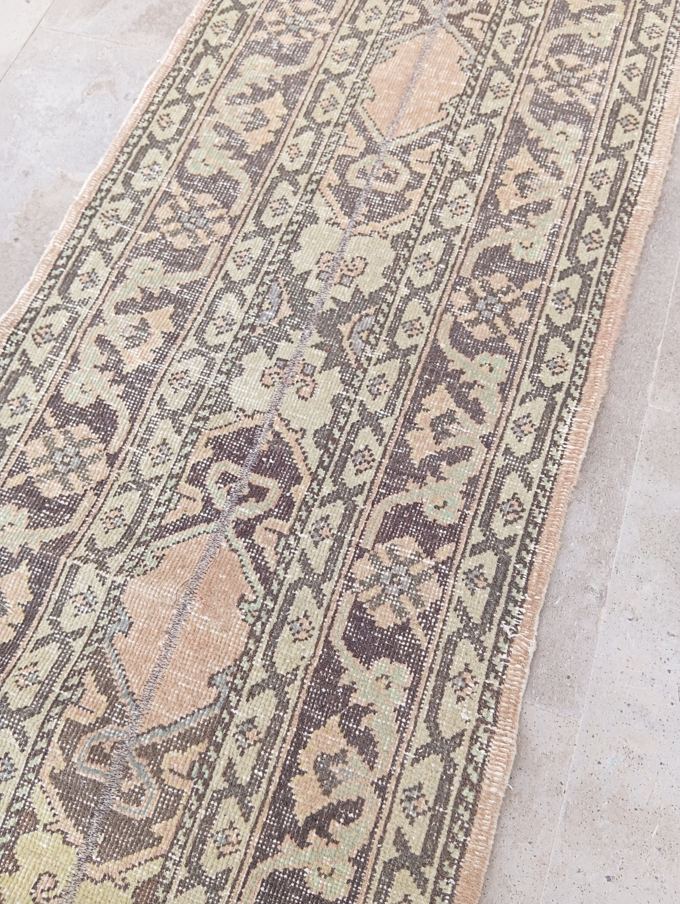 Vintage Turkish Hallway Runner Rug: 2x4.11 Ft Beige & Green - Etsy