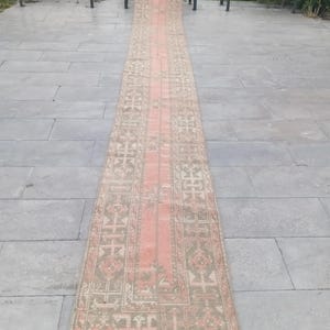 Vintage Turkish Runner Rug 2x19 Oushak Runner Rug: Extra Long Wool Stair Rug, patchwork Runner Rug 2.1x19.6 FT Tax Free USA