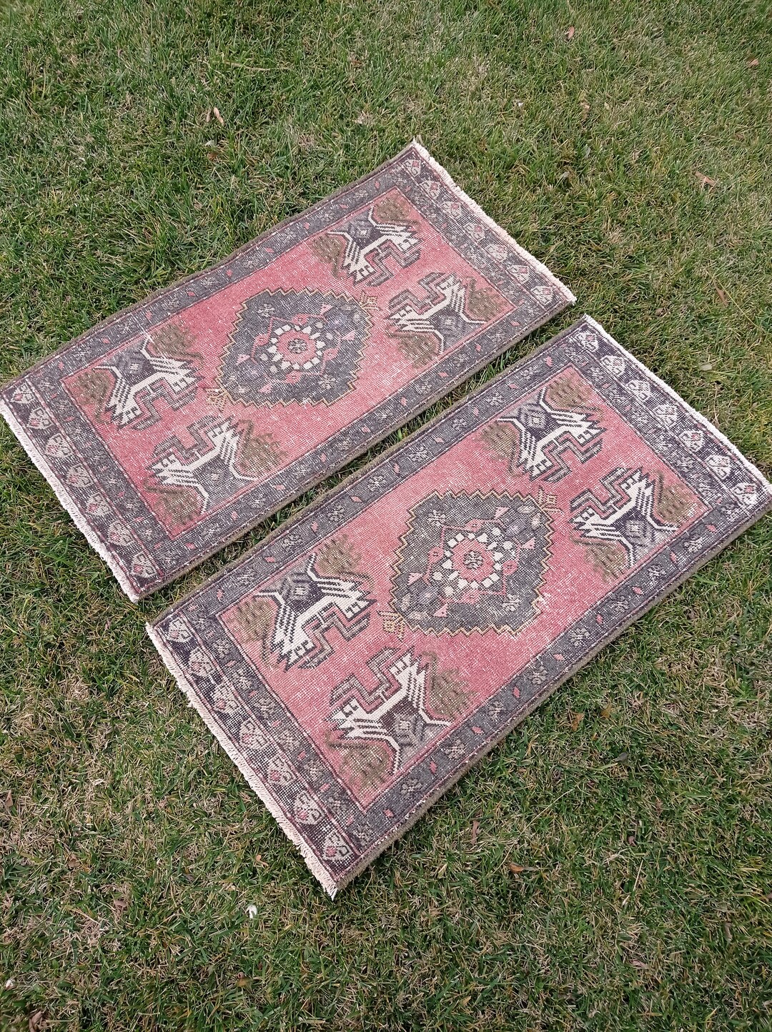 Turkish Bath Mat Set Set of Two Small Oushak Rug 2x4 Vintage Etsy