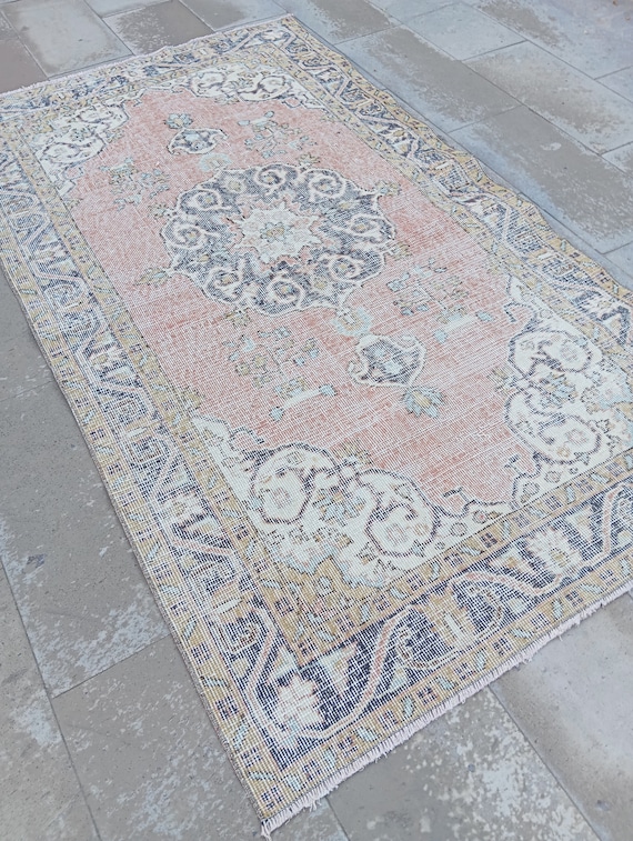Vintage Turkish Oushak Rug: Handmade Wool Doormat (3x6 Ft) - Etsy