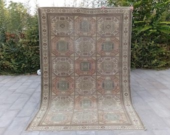 Tappeto turco vintage Oushak: tappeto fatto a mano di 6,5 x 9,4 piedi.