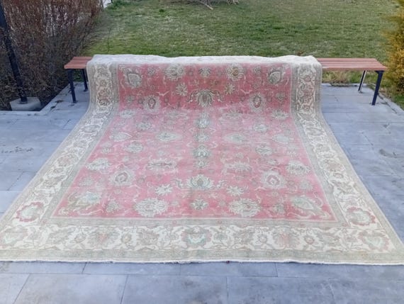 Vintage Heriz Oushak Rug, 9.5x11.5 Feet Wool Anatolian Carpet - Etsy