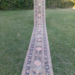 Vintage Turkish Runner Rug 2x17 Oushak Runner Rug, Extra Long, 2.3x17.11 Feet Tax Free USA