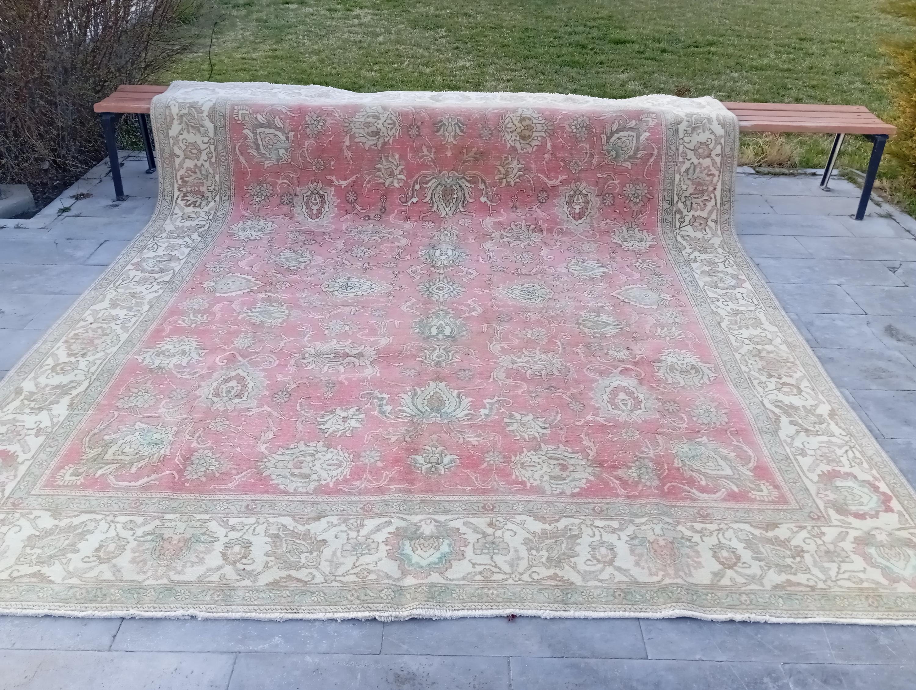 Vintage Heriz Oushak Rug, 9.5x11.5 Feet Wool Anatolian Carpet - Etsy