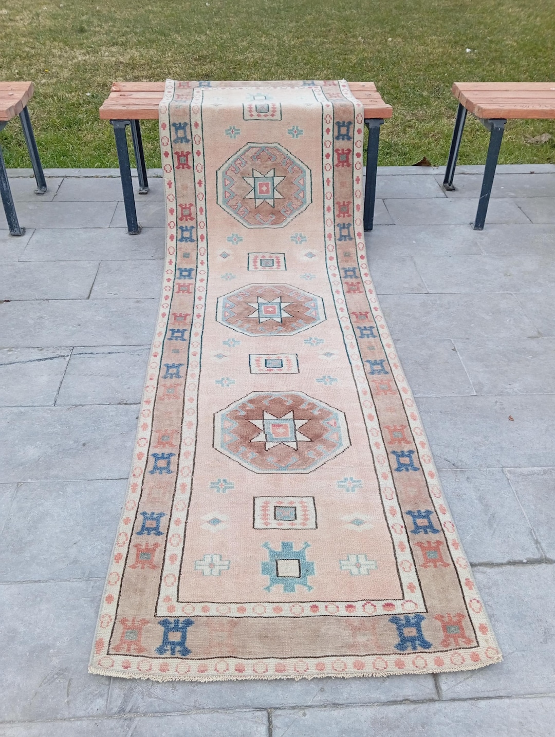 3x8 Rug Vintage Turkish Rug Antique Rug, Kazak Rug Vintage 3x8